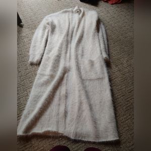 Fuzzy and beautiful long white Ruby moon sweater with pockets long length